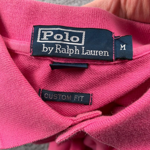 VTG Polo Ralph Lauren Polo Shirt Mens Medium Pink Custom Fit Short Sleeve Pony - Picture 7 of 9